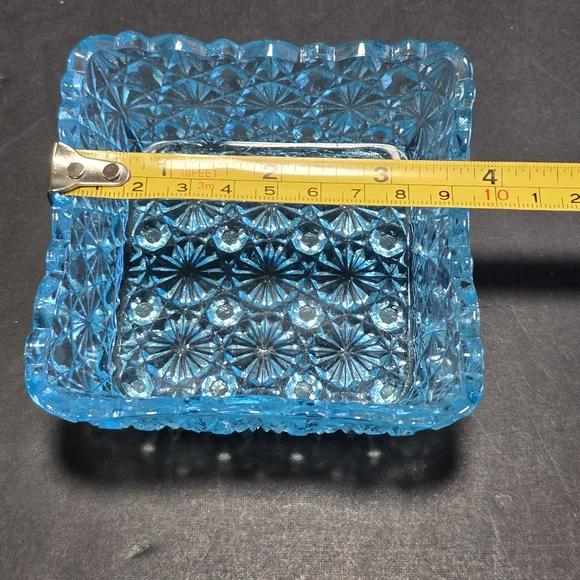4 Daisy And Button Blue Sauce Dish LG Wright Glass Vintage Trinket Dishes 4" - Picture 9 of 9